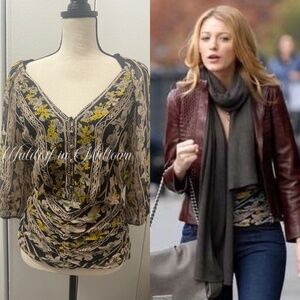 ASO Serena of Gossip Girls DVF Silk Floral Ruched Top Sz 6 Quiet Luxury Fairy